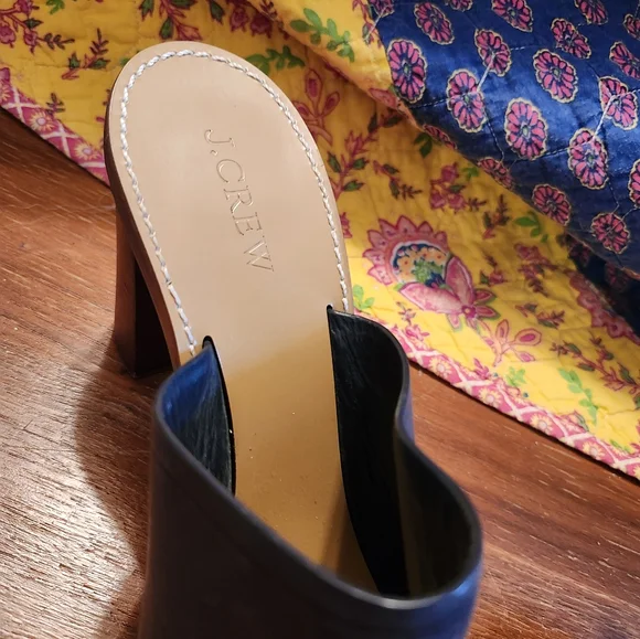 J Crew Navy Leather Slide Sandals - Picture 2 of 9
